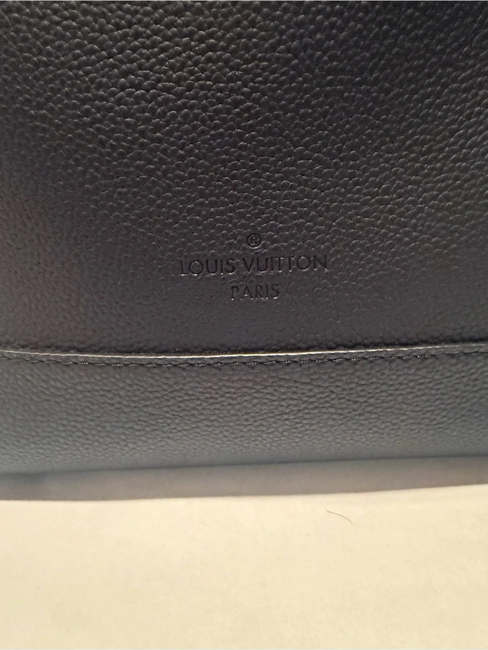 Louis Vuitton Black Pebbled Leather Messenger with LV Initials